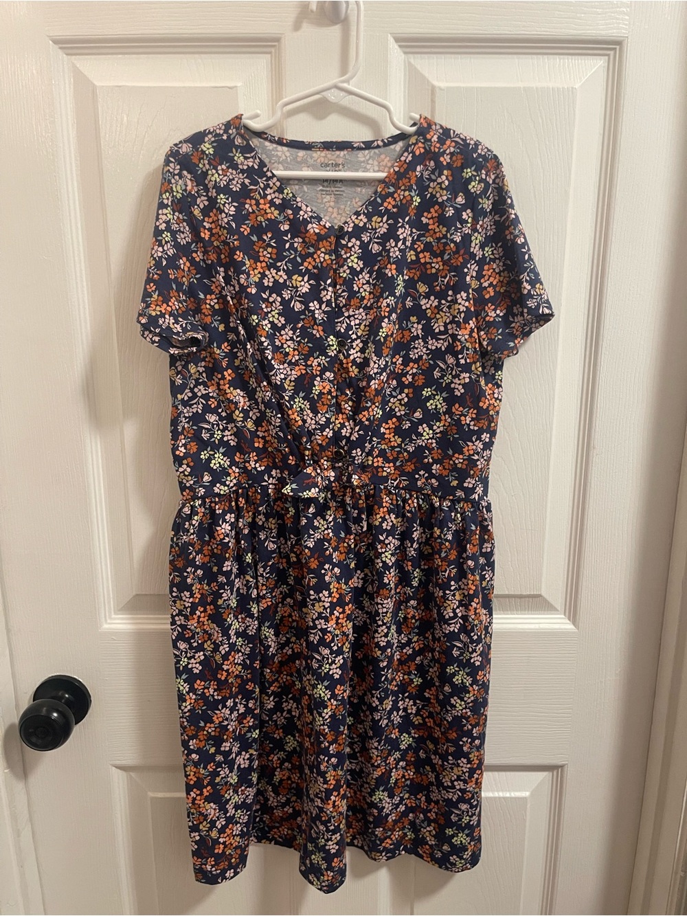 Carter's Navy Floral Short-Sleeve Tie-Waist Dress